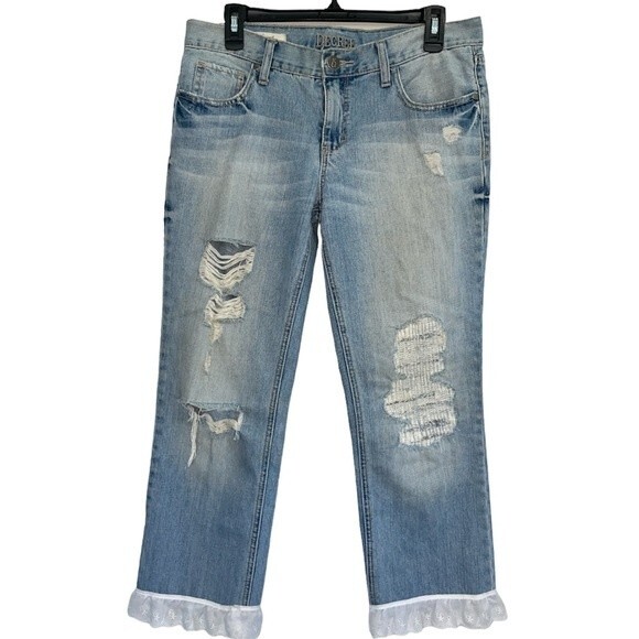 Decree Distressed and Upcycled Cropped Jeans Size 7 - Picture 1 of 6